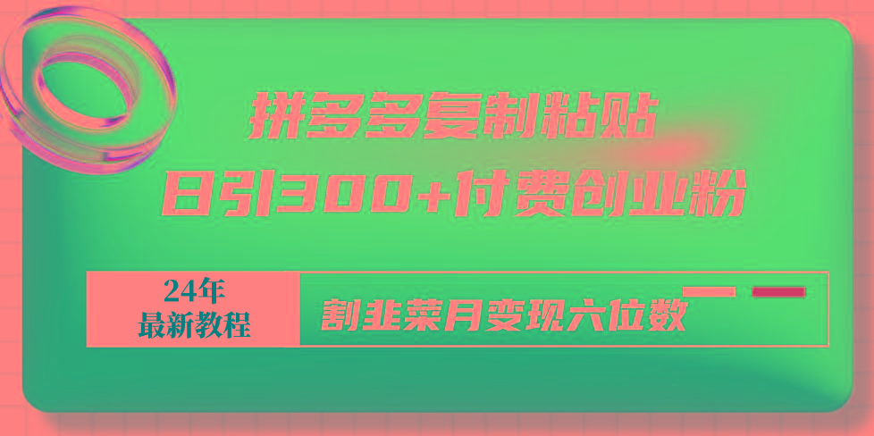 拼多多复制粘贴日引300+付费创业粉，割韭菜月变现六位数最新教程！-禾谷轻创网