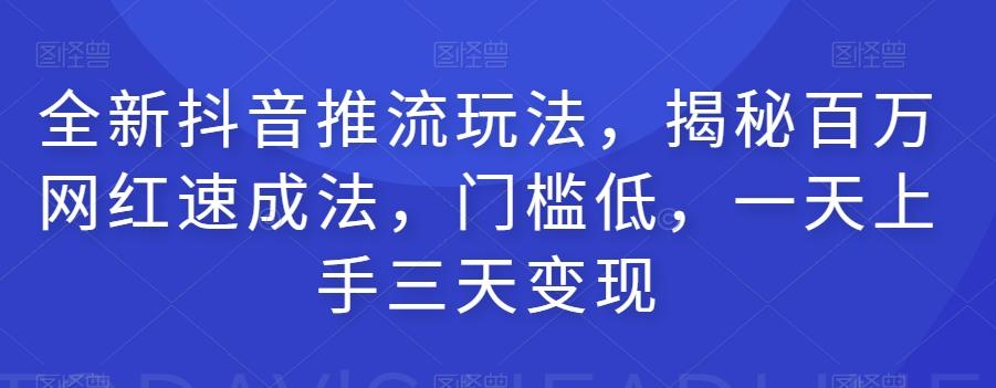 全新抖音推流玩法，揭秘百万网红速成法，门槛低，一天上手三天变现-禾谷轻创网