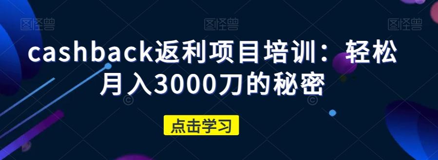 cashback返利项目培训：轻松月入3000刀的秘密-禾谷轻创网