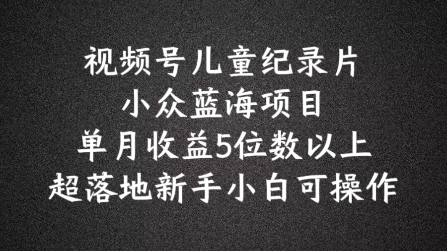 2024蓝海项目视频号儿童纪录片科普，单月收益5位数以上，新手小白可操作【揭秘】-禾谷轻创网