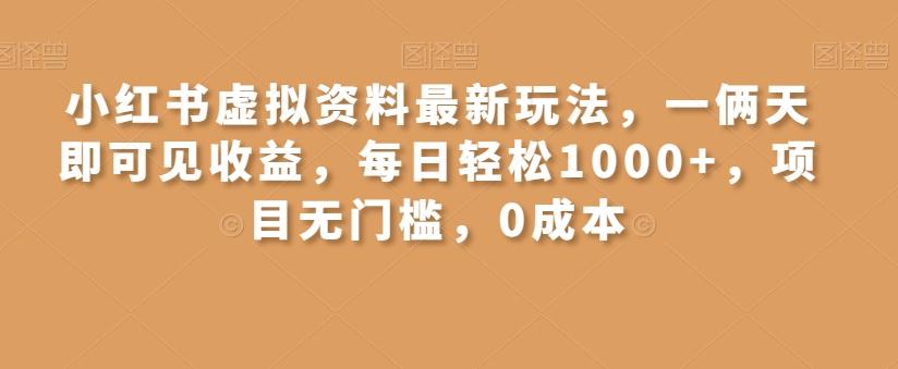小红书虚拟资料最新玩法，一俩天即可见收益，每日轻松1000+，项目无门槛，0成本-禾谷轻创网
