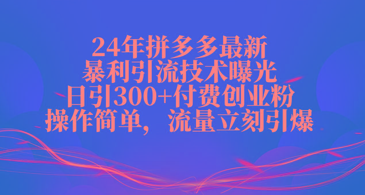 24年拼多多最新暴利引流技术曝光，日引300+付费创业粉，操作简单，流量…-禾谷轻创网