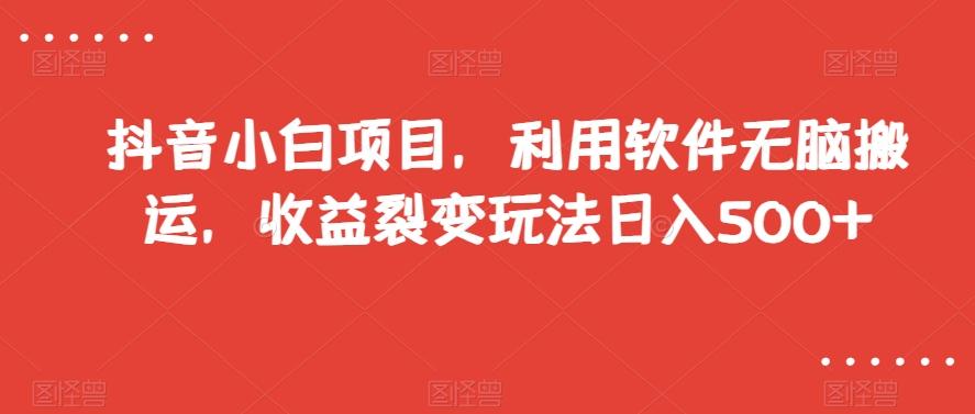 抖音小白项目，利用软件无脑搬运，收益裂变玩法日入500+【揭秘】-禾谷轻创网