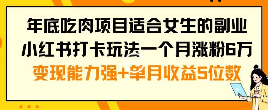 年底吃肉项目适合女生的副业小红书打卡玩法一个月涨粉6万+变现能力强+单月收益5位数【揭秘】-禾谷轻创网
