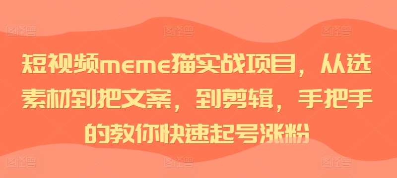 短视频meme猫实战项目，从选素材到把文案，到剪辑，手把手的教你快速起号涨粉-禾谷轻创网