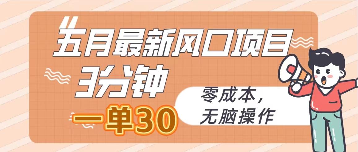 五月最新风口项目，3分钟一单30，零成本，无脑操作-禾谷轻创网