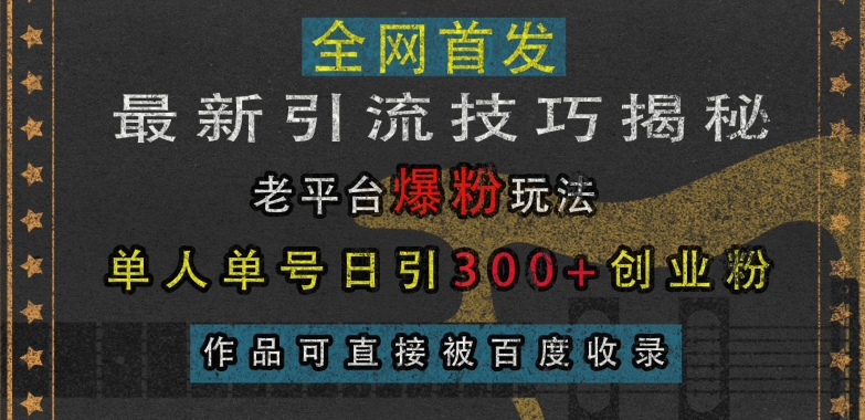 最新引流技巧揭秘，老平台爆粉玩法，单人单号日引300+创业粉，作品可直接被百度收录-禾谷轻创网