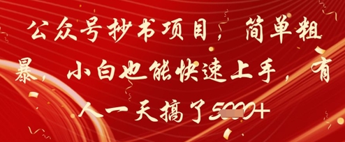 公众号抄书项目，简单粗暴，小白也能快速上手，有人一天搞了1k+-禾谷轻创网