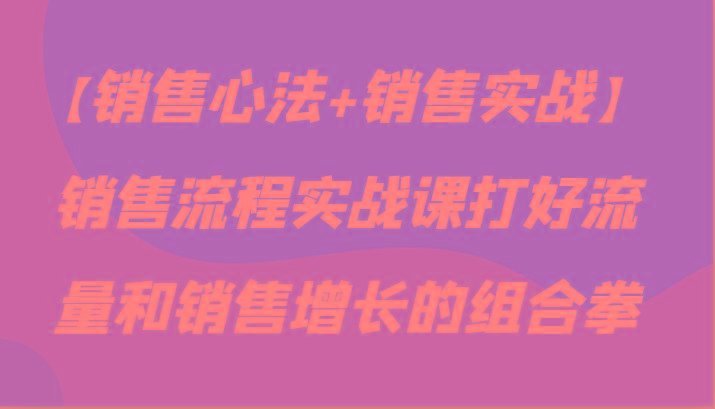 【销售心法+销售实战】销售流程实战课打好流量和销售增长的组合拳-禾谷轻创网