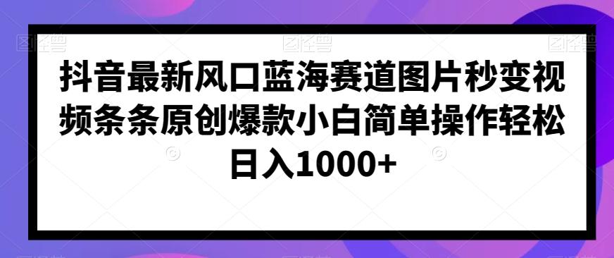 抖音最新风口蓝海赛道图片秒变视频条条原创爆款小白简单操作轻松日入1000+-禾谷轻创网