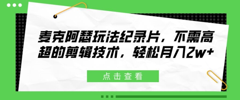 麦克阿瑟玩法纪录片，不需高超的剪辑技术，轻松月入2w+【揭秘】-禾谷轻创网