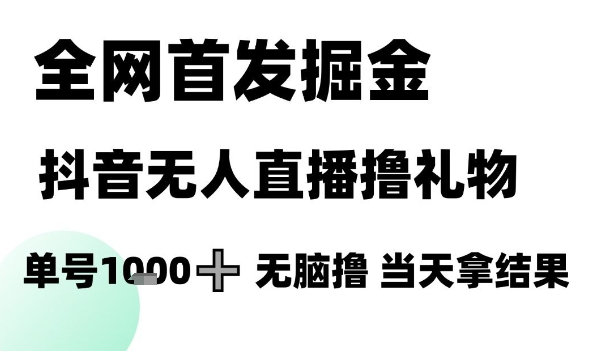 全网首发掘金抖音无人直播撸礼物，单号1k +无脑撸，当天拿结果【揭秘】-禾谷轻创网