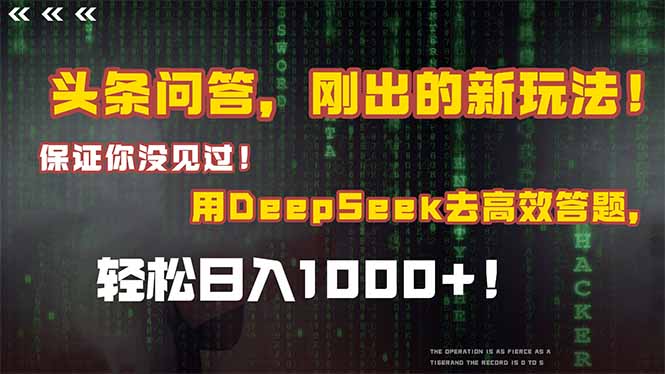 头条问答，刚出的新玩法！保证你没见过！结合Deepseek高效答题，日入1000+-禾谷轻创网