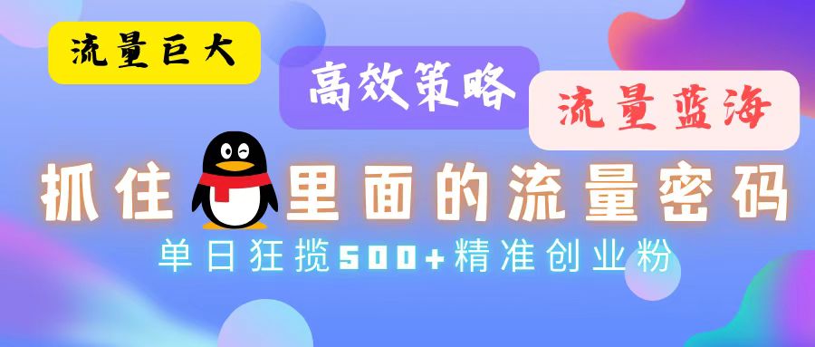 流量蓝海，抓住QQ里面的流量密码！高效策略，单日狂揽500+精准创业粉-禾谷轻创网