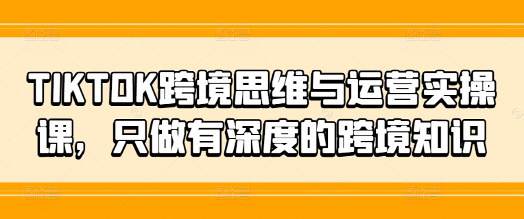 TIKTOK跨境思维与运营实操课，只做有深度的跨境知识-禾谷轻创网
