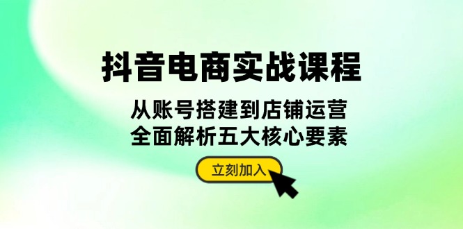 抖音 电商实战课程：从账号搭建到店铺运营，全面解析五大核心要素-禾谷轻创网