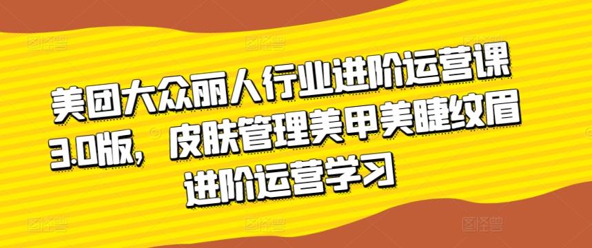 美团大众丽人行业进阶运营课3.0版，皮肤管理美甲美睫纹眉进阶运营学习-禾谷轻创网