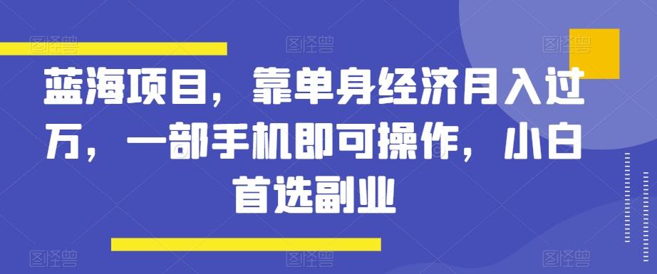 蓝海项目，靠单身经济月入过万，一部手机即可操作，小白首选副业【揭秘】-禾谷轻创网