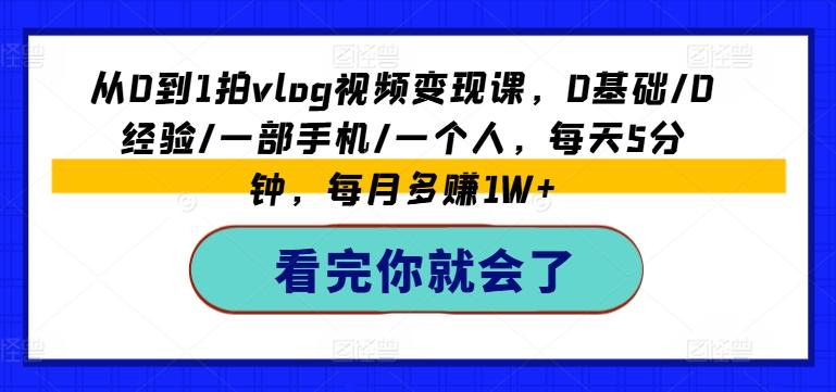 从0到1拍vlog视频变现课，0基础/0经验/一部手机/一个人，每天5分钟，每月多赚1W+-禾谷轻创网