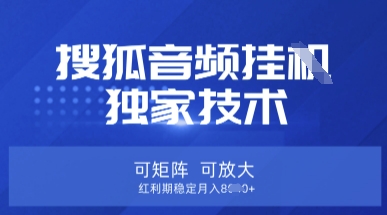 【搜狐音频挂G】独家技术，可矩阵可放大，红利期稳定月入8k【揭秘】-禾谷轻创网