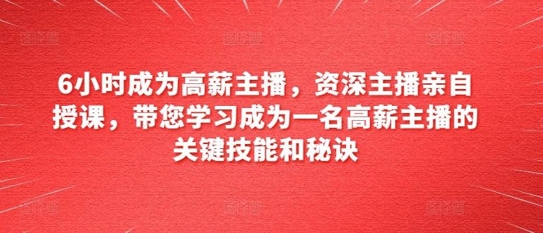 6小时成为高薪主播，资深主播亲自授课，带您学习成为一名高薪主播的关键技能和秘诀-禾谷轻创网