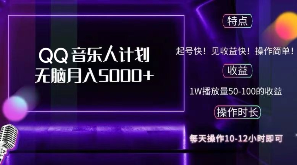 2024 QQ音乐人计划，纯无脑操作，轻松月入5000+，可批量放大操作-禾谷轻创网