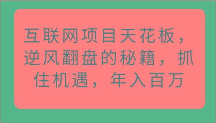 互联网项目天花板，逆风翻盘的秘籍，抓住机遇，年入百万-禾谷轻创网