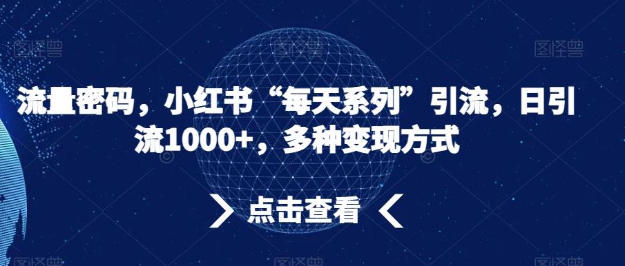 流量密码，小红书“每天系列”引流，日引流1000+，多种变现方式【揭秘】-禾谷轻创网