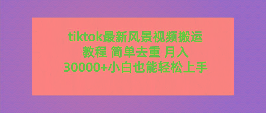 (9804期)tiktok最新风景视频搬运教程 简单去重 月入30000+附全套工具-禾谷轻创网