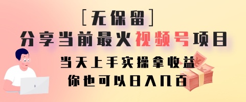 无保留分享当前最火视频号项目,当天上手实操拿收益,你也可以日入几百-禾谷轻创网