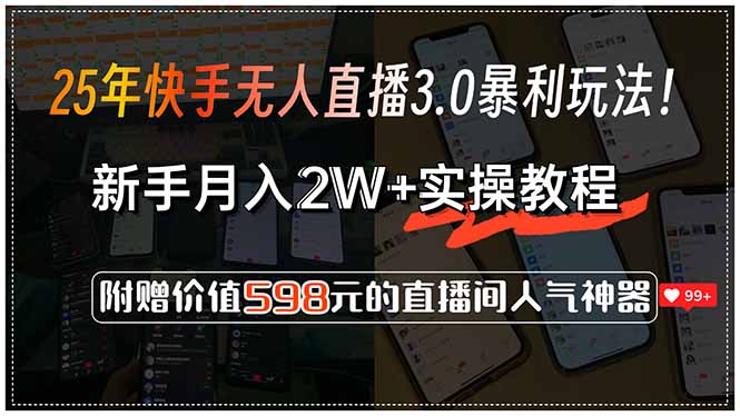 25年快手无人直播3.0暴利玩法！，新手月入2W+实操教程，附赠价值598元...-禾谷轻创网