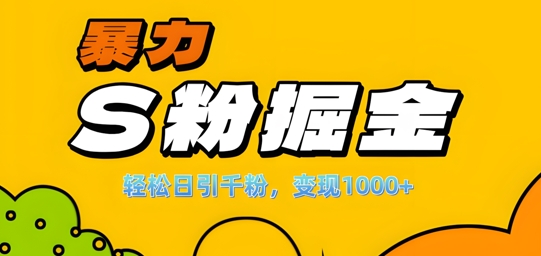单人单机日引千粉，变现1k+，S粉流量掘金计划攻略【揭秘】-禾谷轻创网