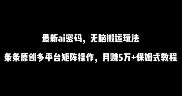 最新ai流量密码，傻瓜式搬运玩法，条条原创，多平台矩阵操作，月赚5万+保姆式教程【揭秘】-禾谷轻创网