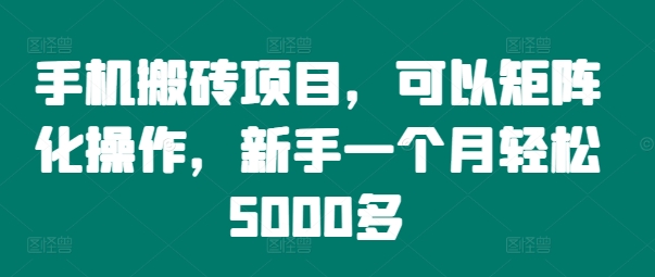 手机搬砖项目，可以矩阵化操作，新手一个月轻松5000多-禾谷轻创网