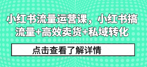 小红书流量运营课，小红书搞流量+高效卖货+私域转化-禾谷轻创网
