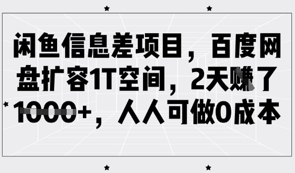 闲鱼信息差项目，百度网盘扩容1T空间，2天收益1k+，人人可做0成本-禾谷轻创网