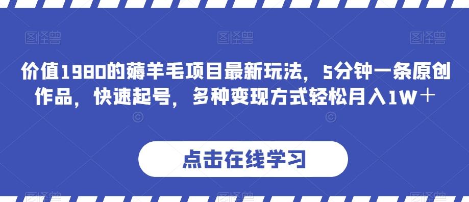 价值1980的薅羊毛项目最新玩法，5分钟一条原创作品，快速起号，多种变现方式轻松月入1W＋【揭秘】-禾谷轻创网