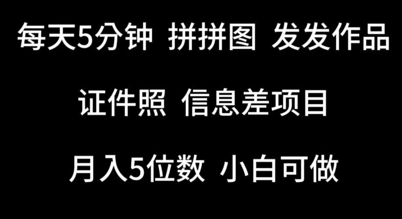 每天5分钟，拼拼图发发作品，证件照信息差项目，小白可做【揭秘】-禾谷轻创网