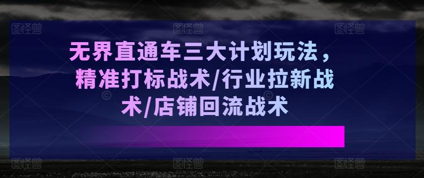 无界直通车三大计划玩法，精准打标战术/行业拉新战术/店铺回流战术-禾谷轻创网