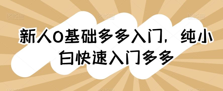 新人0基础多多入门，​纯小白快速入门多多-禾谷轻创网