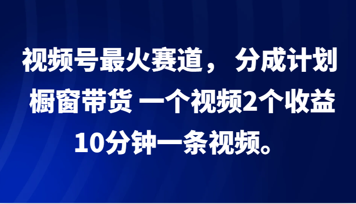 视频号最火赛道， 分成计划， 橱窗带货，一个视频2个收益，10分钟一条视频。-禾谷轻创网