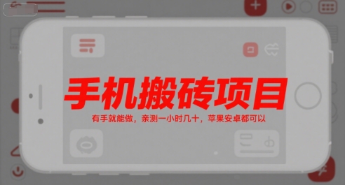 手机搬砖项目，有手就能做，亲测一小时几十，苹果安卓都可以-禾谷轻创网