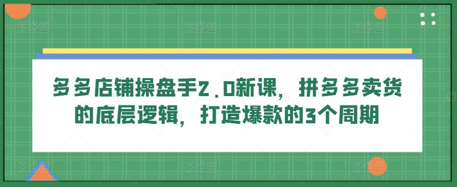 多多店铺操盘手2.0新课，拼多多卖货的底层逻辑，打造爆款的3个周期-禾谷轻创网