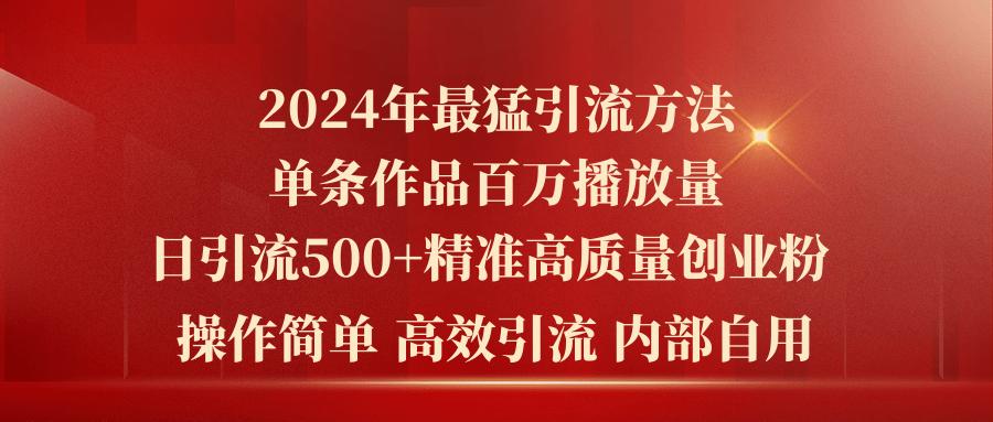 2024年最猛暴力引流方法，单条作品百万播放 单日引流500+高质量精准创业粉-禾谷轻创网