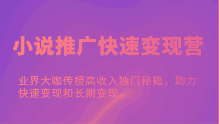 小说推广快速变现营-业界大咖传授高收入独门秘籍，助力快速变现和长期变现。-禾谷轻创网