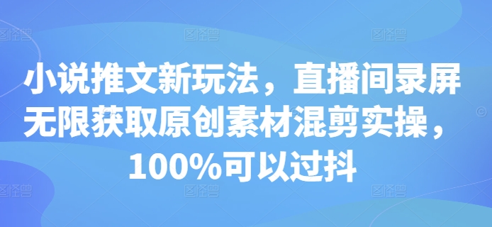 小说推文新玩法，直播间录屏无限获取原创素材混剪实操，100%可以过抖-禾谷轻创网