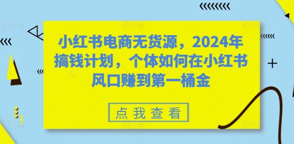 小红书电商无货源，2024年搞钱计划，个体如何在小红书风口赚到第一桶金-禾谷轻创网