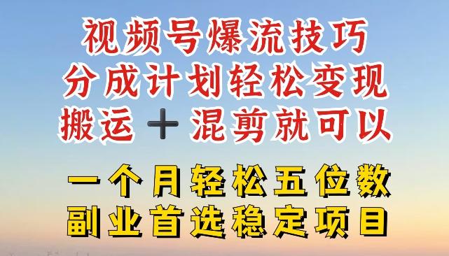 视频号爆流技巧，分成计划轻松变现，搬运 +混剪就可以，一个月轻松五位数稳定项目【揭秘】-禾谷轻创网