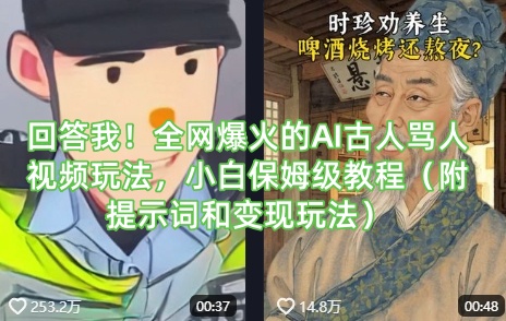 回答我！全网爆火的AI古人骂人视频玩法，小白保姆级教程(附提示词和变现玩法)-禾谷轻创网