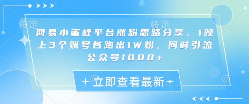 网易小蜜蜂平台涨粉思路分享，1晚上3个账号各跑出1W粉，同时引流公众号1000+-禾谷轻创网